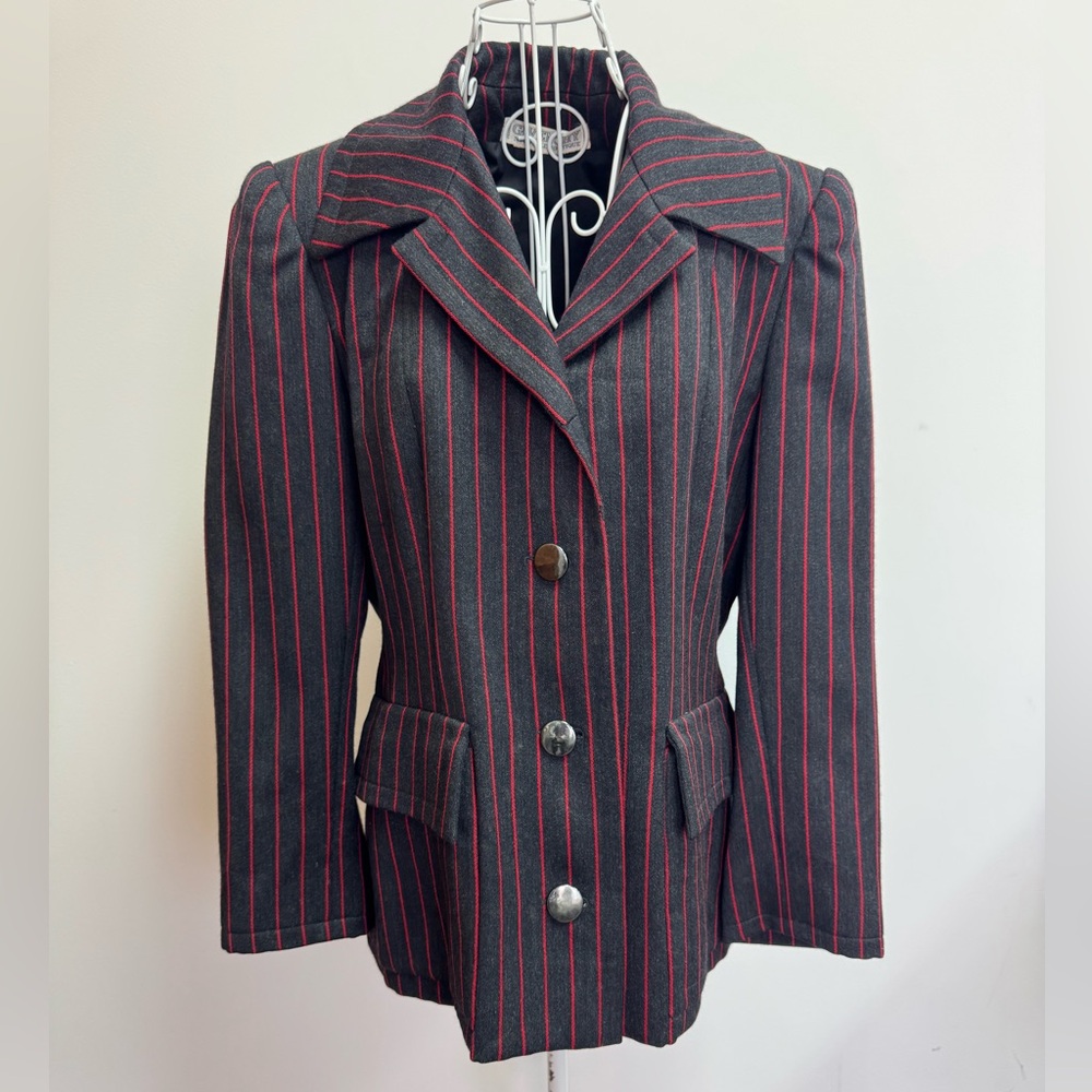 Vintage Givenchy Nouvelle Boutique Double Breasted Striped Black Red Jacket M